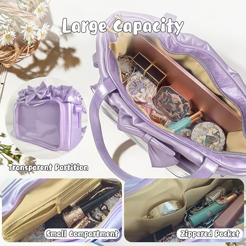 Bolso Tote Ita Kawaii con accesorios, PU, Morado miniatura 5