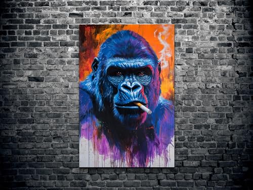 Tableau gorille fumant impression sur toile premium avec cadre