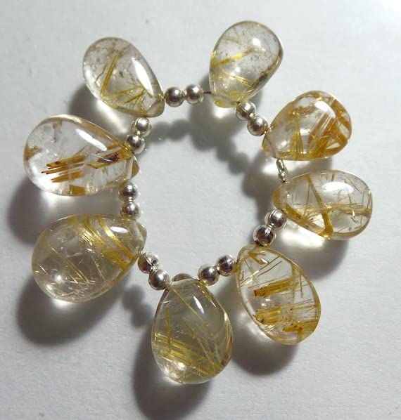 Quartz rutilé doré perles naturelles forme poire pour offrir un bijou fait main