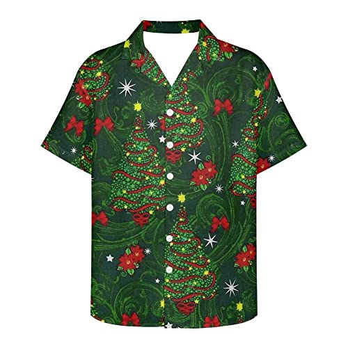 Chemise hawaïenne imprimée unique à manches courtes pour homme, Sapin de Noël vert., Taille XL