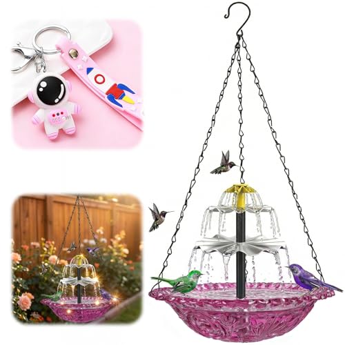 Solar Fountain for Bird Bath, Hanging Cascade Water Feature for Outdoor Garden & Yard Decor, Creates a Relaxing Flow that Attracts Birds (Purple)
