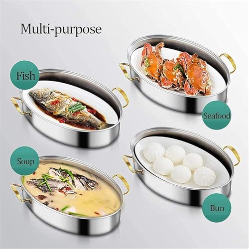 Stainless Steel Fish Steamer, Poacher Steamer Pot Pan Elliptical Shape, Stockpot for Steaming Fish, Boiling Soup, Special for Induction Cooker - Image 6