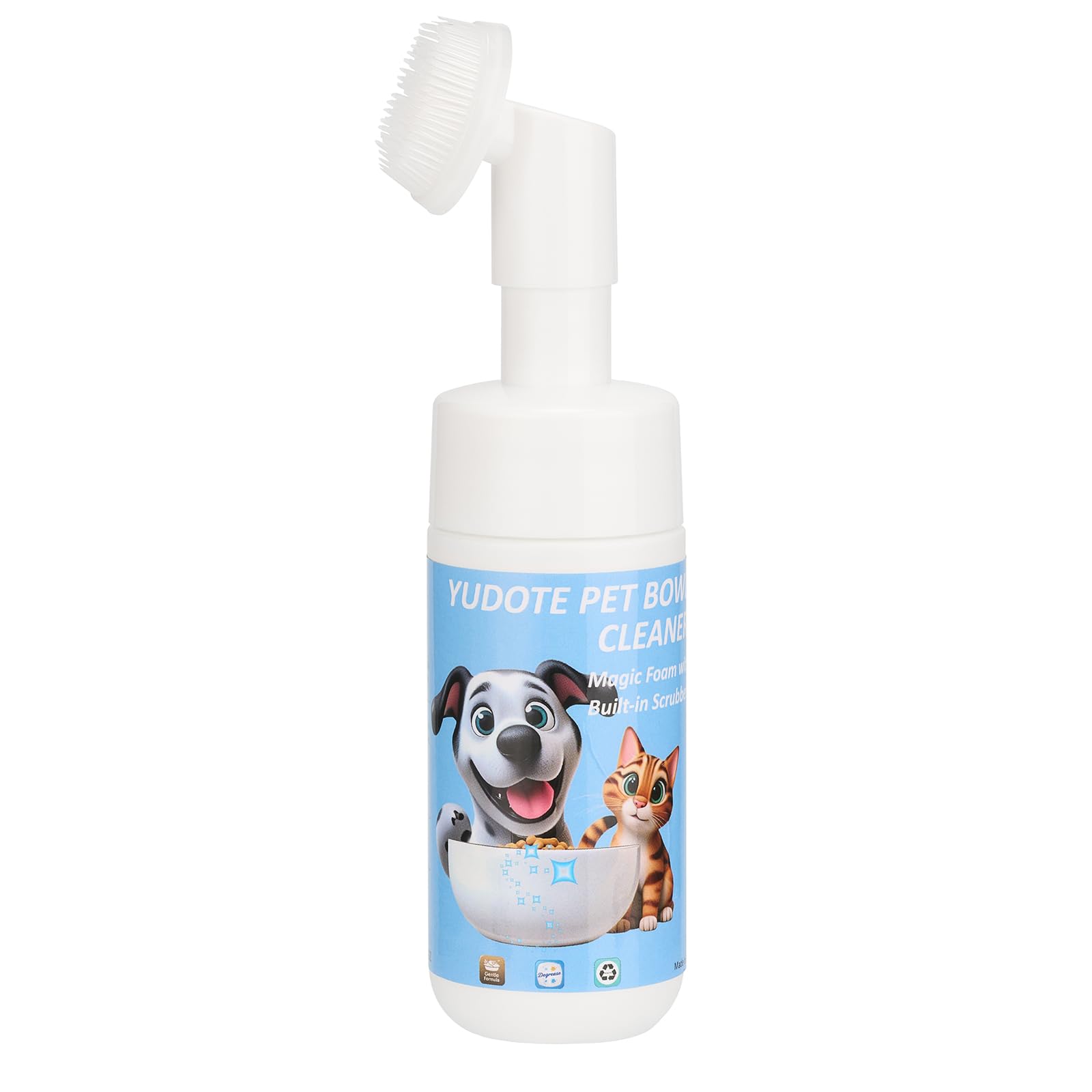 YUDOTE Pet Food and Water Bowl Cleaner with Scrubber,Mild Scent Cleaning Foam for Dog,Cat Dishes Fountains Easy Washing,120ml