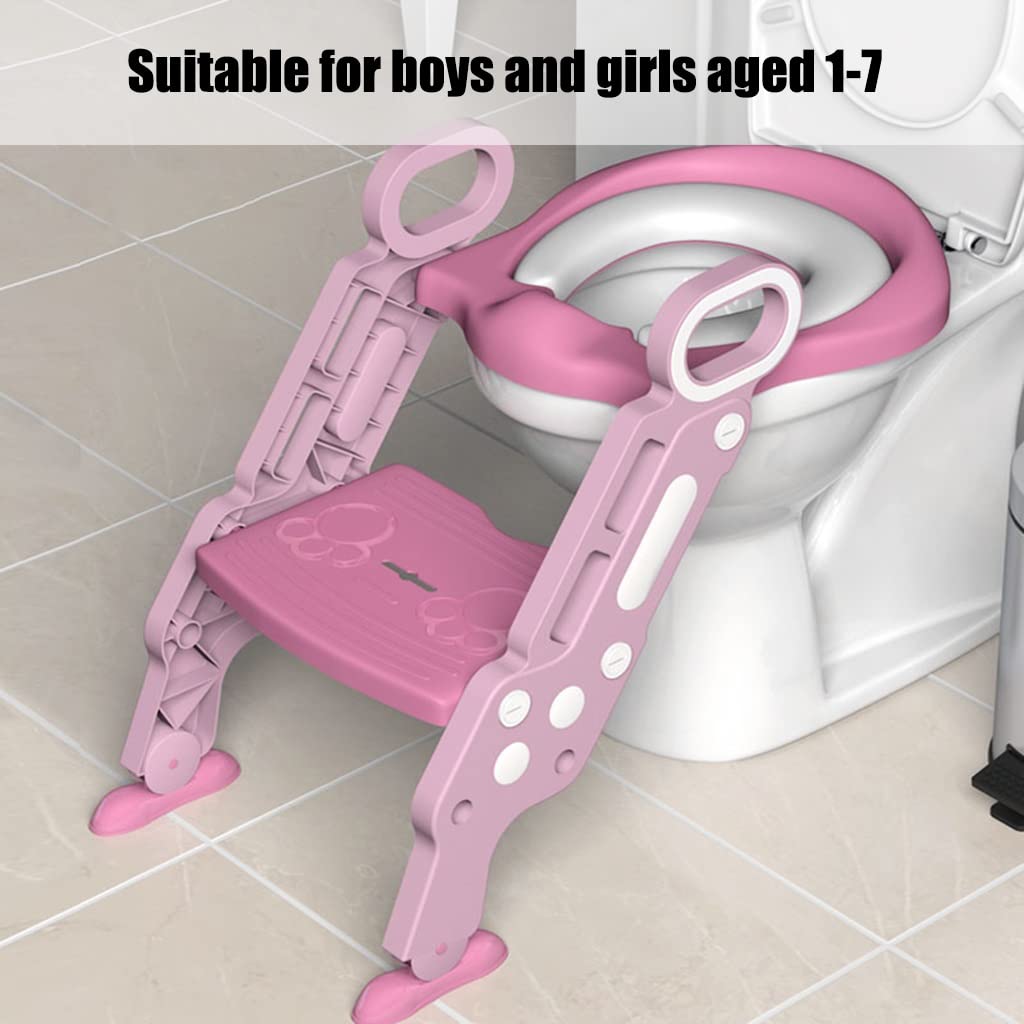 Reducteur Toilette avec Marche Mignon Et Intéressant Siège Toilette avec Escalier pour Les Garçons, Ajustable Reducteur WC avec Escalier avec Splash Guard, Pliable, Prend Moins De Place