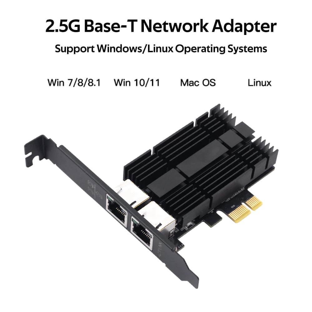 Adattatore di rete Ethernet PCIe a doppia porta da 2,5 G a scheda LAN WiFi RJ45 da 2,5 Gigabit, compatibile con Intel I226 2500 Mbps per Windows/Mac OS