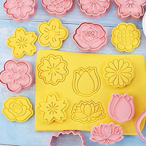 8 Pieces Cute Flower Cookie Cutters Rose Cookie Moulds For Baking Cookie Mould Press Lotus Cookie Press Set Kitchen Tools Plastic Daisy Cookie Stamps (Flower) #TOP1