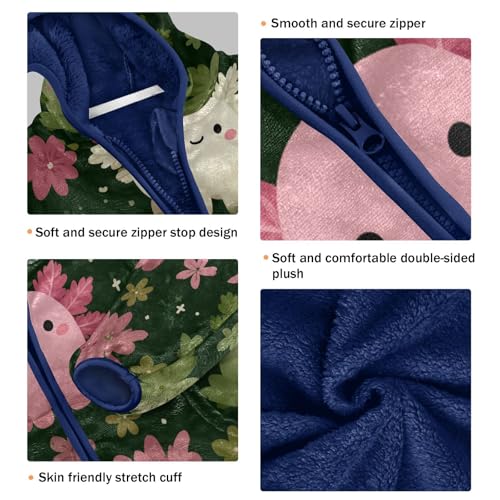 Cute Axolotl with Flowers Toddler Fleece Jacket Girl Boys Hooded Fleece Jacket Coat Warm Outwear Zip-up 3-10T3