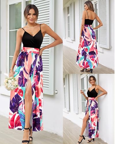 Image of Newshows Women's 2026 Lightweight Summer Wedding Guest Beach Vacation Casual V Neck Split Flowy Maxi Dress