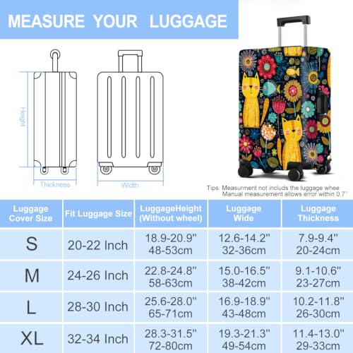 THISFIND Navy Floral Cats Luggage Cover Washable Suitcase Protector Anti-Scratch,Stretchable Fit for 24-26Inch Luggage Durable Travel Bag Cover with Zipper Closure M by THISFIND - Used condition - Image 6