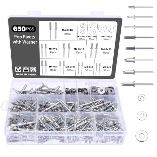 Knpwer 650 Pcs Rivets Aveugles en Acier inoxydable 304,8 Tailles Assortiment de Rivets Pop,Pop pour Métal