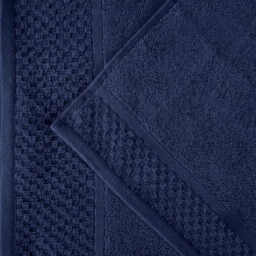 SUPERIOR Cotton Bathroom Towel Set Plush Absorbent 3 Piece, Navy Blue Ivory by SUPERIOR - Used condition - Image 6