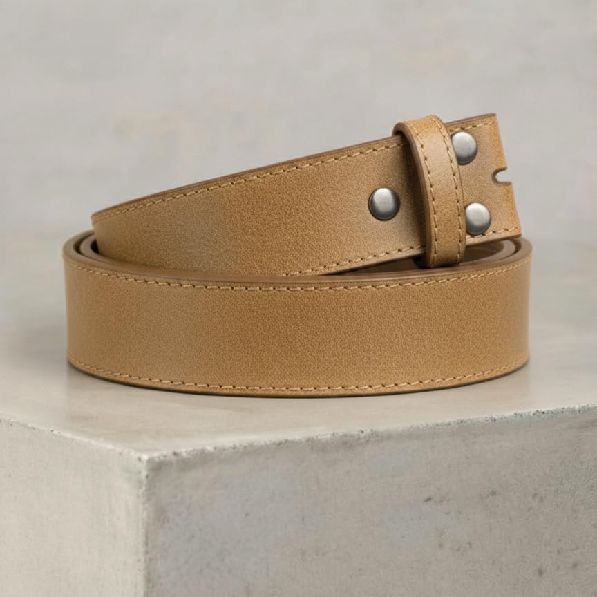Image of BC Belts Leather Belt Strap with Vintage Distressed Texture 1.5 inch Wide with Snaps and without Buckle