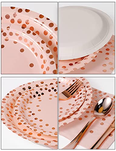 Image of Nkaiso 141Pcs Pink Rose Gold Paper Plates and Napkins Party Supplies for20