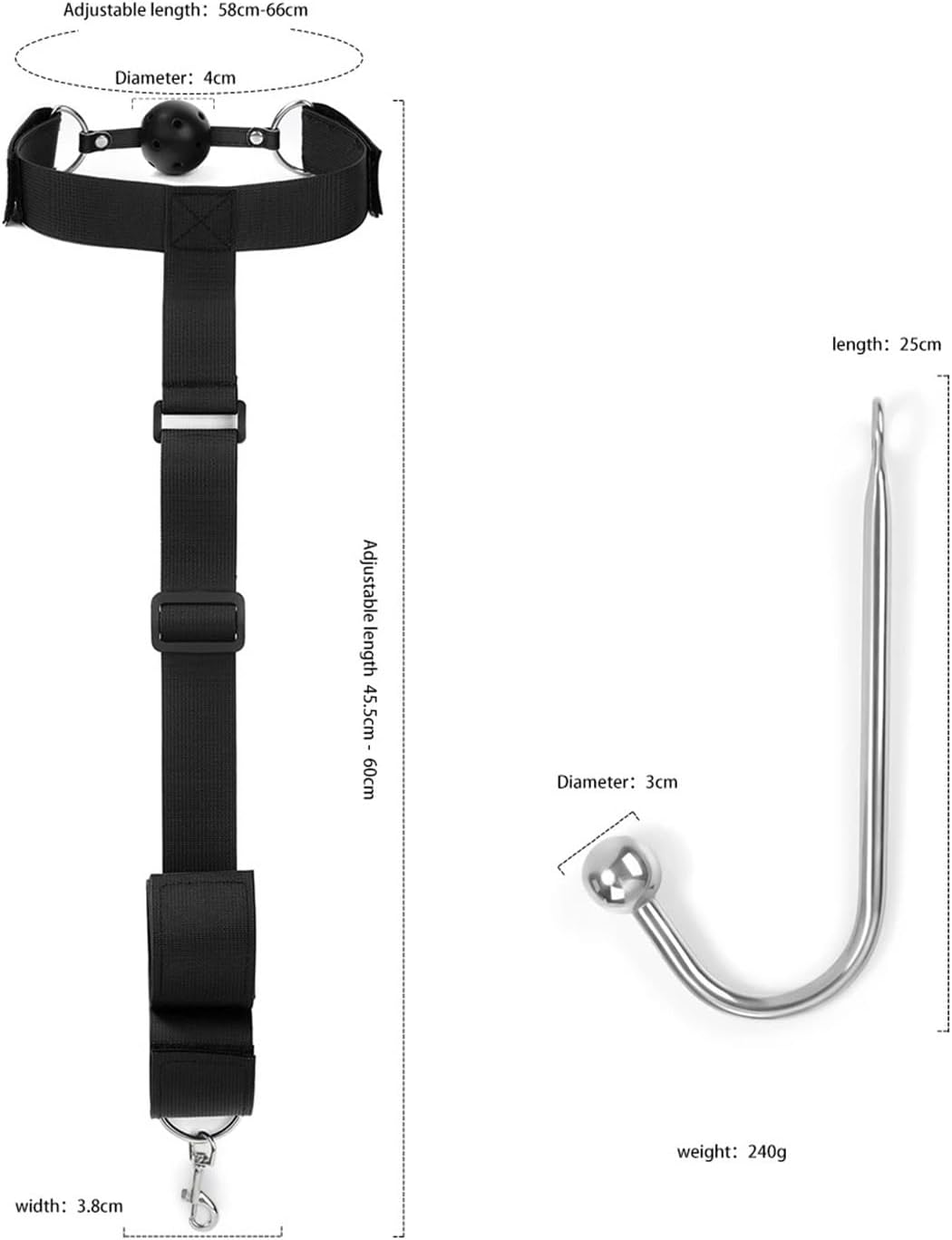 BDSM Ball Gag,Silicone Gag Ball Sex Toys Open Mouth Gag BDSM Bondage,Behind The Back Handcuff Mouth Gag Harness Restraints with Metal Anal Hook Kinky BDSM Bondage Products(Red)
