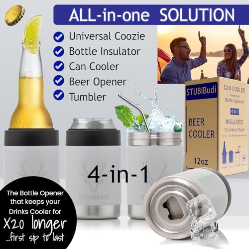Image of Stainless Steel Beer Cooler With Bottle Opener, Vacuum Insulated Can Cooler 12 oz for Bottles Cans, 4-in-1 Universal Insulator Coozy for Bottles Cans, Beer Gifts for All (Mist Grey)