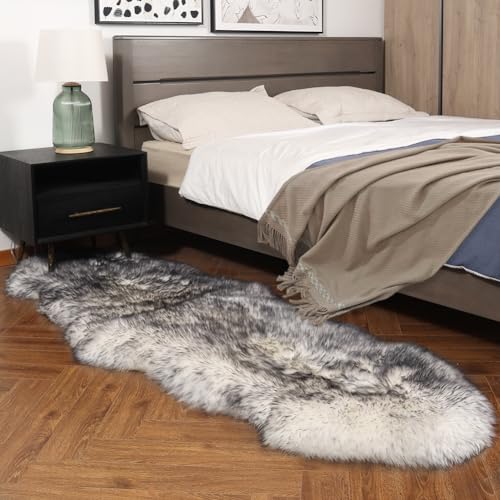 Premium Genuine Fur Sheepskin Rug Real Australia Sheepskin Natural Luxury Fluffy Lambskin Fur Area Rug Seat Covers for Kids Bedroom Sofa Chair Cover (Gray Tip, Double Pelt/2ft x 6ft)