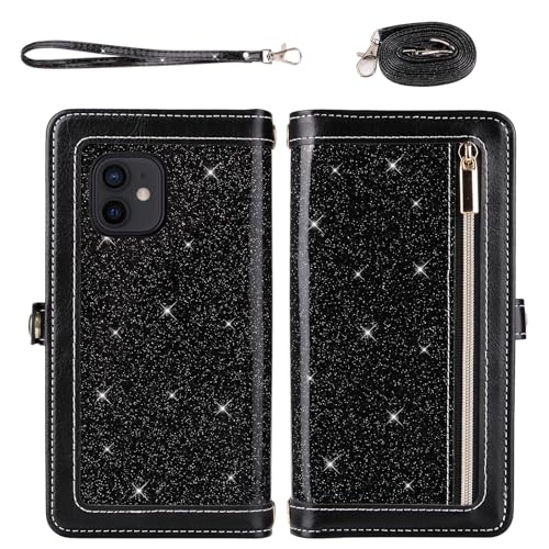 Coque iPhone 12 sangle de protection et étui détachable à paillettes