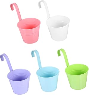 COOPHYA 5 Macetas con Gancho Color Negro para Colgar Plantas para Pared para Exterior Interior Moderno para Balcón Barandilla De Jardín Color Gris Y Marrón De Hierro