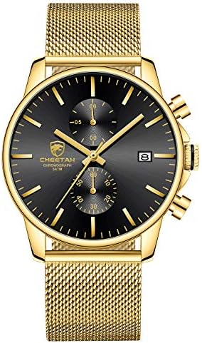 Mens Watch Fashion Sleek Minimalist Quartz Analog Mesh Stainless Steel Waterproof Chronograph Watches