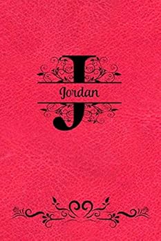 Paperback Split Letter Personalized Journal - Jordan: Elegant Flourish Capital Letter on Red Leather Look Background Book