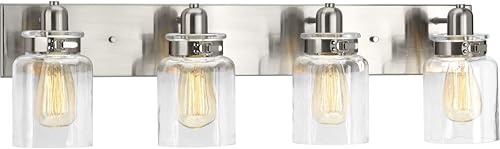 Miniatura 22 de Progress Lighting P300045-020 Calhoun Collection - Lámpara de tocador de baño de cristal transparente, 1 luz, bronce antiguo Bronce