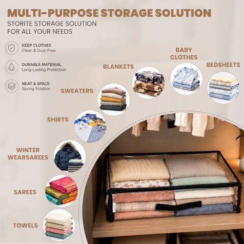 Image of Storite 4 Pack 18L PVC Transparent Foldable Storage Bag with Zipper | Foldable Clothes Organiser for Wardrobe /Garments /Space Saving Storage Box for Sarees /Lehenga /Towel /Toy - 46 X 40 X 13 CM