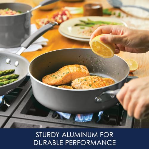 Image of Rachael Ray Cucina Nonstick Cookware Pots and Pans Set, 14-Piece, Sea Salt Gray