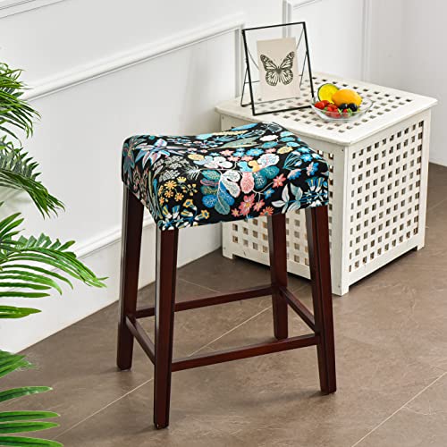 Fuangui Rectangle Bar Stool Covers Set Of 2 Nonslip Counter Saddle Chair Seat Covers Removable Washable Printed Bar Stool Seat Covers With Elastic Bottom Straps For Dining Living Vanity Room,07 #TOP1