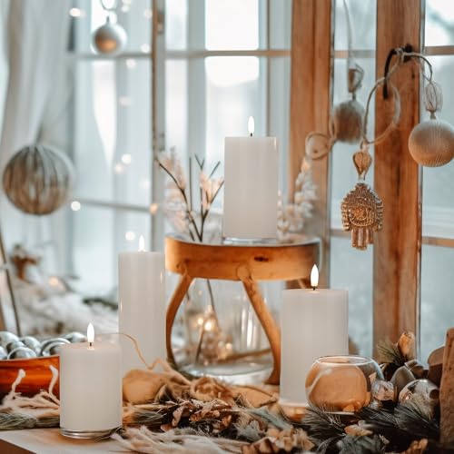 Image of White Flameless Pillar Candles, Battery Operated Wax Candles with Remote, Flat Top Flickering Flameless Candles, LED Candle for Home, Wedding, Party Decor, Set of 4, Φ 3 inch H 4 inch 5 inch 6 inch 8 inch