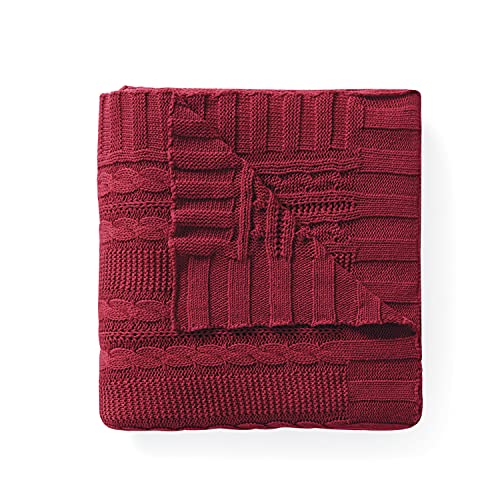 Vcny Home | Dublin Collection | Throw Blanket - 100% Cotton In Cable Knit Weave, Ultra Plush, Luxuriously Warm - For Bed, Couch, Or Chair, Throw, Red 50X70 #TOP2