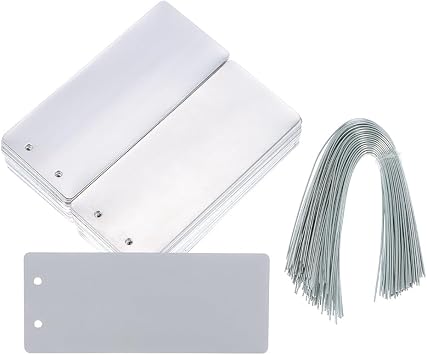 علامات فارغة Okhobby 100 PCS Impress-O-Tag، الألومنيوم الكتابة على الملصقات المعدنية علامة علامات في الهواء الطلق، مع ثقوب للختم، الحيوانات الأليفة، النباتات، الأبواب