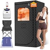 MIXC Portable Steam Sauna Box, Portable Sauna for Home, Person Sauna Tent Sauna Box at Home Spa with 2.6L & 1500W, Remote Control, Folding Chair (Single-Person Version-Black)