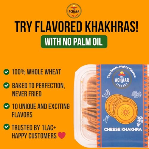 Image of Pizza & Cheese Mini Khakhra Combo Pack Of 2 by THE ACHAAR LIBRARY | Whole Wheat Crisps | Bite-Sized | (180 grams each, Pack of 2)