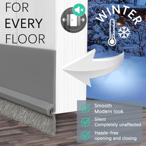 Image of Door Draft Stopper with Brush, Under Door Sweep for Exterior & Interior Doors, Weather Stripping Door Seal, Garage Window Blocker Noise Cold Air Insulation, Draft Guard (Grey (39 INCH))
