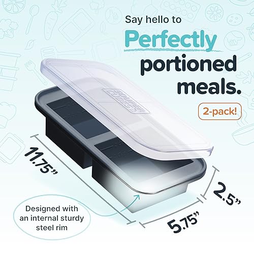 Image of Souper Cubes 2 Cup Silicone Freezer Molds, Charcoal, 2-Pack | 100% Platinum-Cured Silicone Freezer Cubes, Oven and Microwave Safe, Perfect for Freezing Lasagna, Casseroles and More