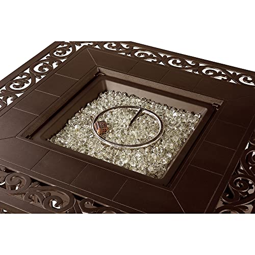 Image of Square 42 in. x 42 in. Aluminum Propane Fire Pit Table with Glass Beads, Two Covers, Lid, 57,000 BTUs in Brown Finish