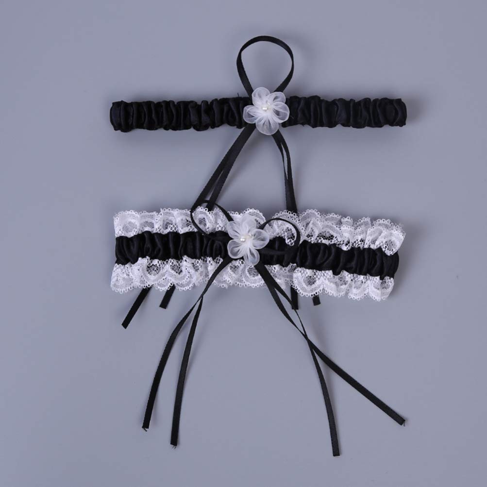 Cintura 1 Paio di Giarrettiere da Sposa Cinture Anello per Coscia in Pizzo Fascia per Gamba Floreale per la Festa di Nozze (Colore : Bianco) (Nero Bianco)