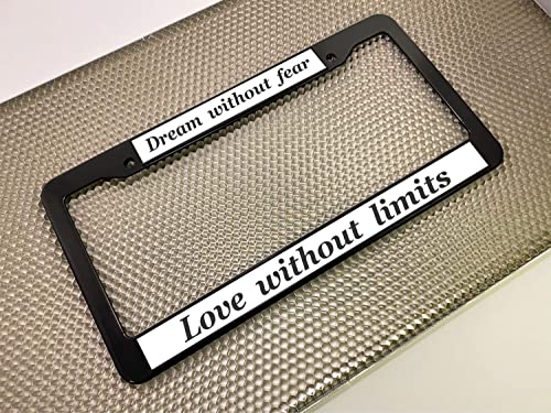 Abs Plastic Black Personalized With Custom Text Design Laser Engraved Standard Size (6”X12”) - Car/Automobile License Plate Frame With Free Caps - White/Black Text (Qty: 1 Frame) #TOP2