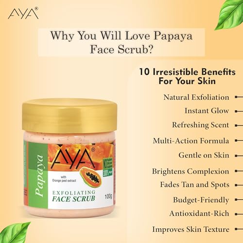Image of AYA Papaya and Vitamin C Tan & Dead Skin Removal Scrub For Face & Body (100 Ml+100 Ml)|Exfoliating & Brightening Scrub|Blackhead Remover,Whitehead Remover,Detan Pack I Face Scrub For Women & Men