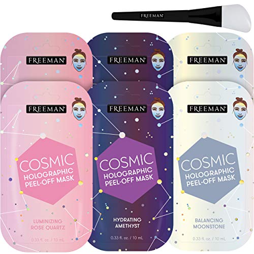 Freeman Facial Mask Variety Pack with Silicone Brush Applicator: Hydrating, Calming, and Balancing Peel Off Beauty Face Masks, 6 count