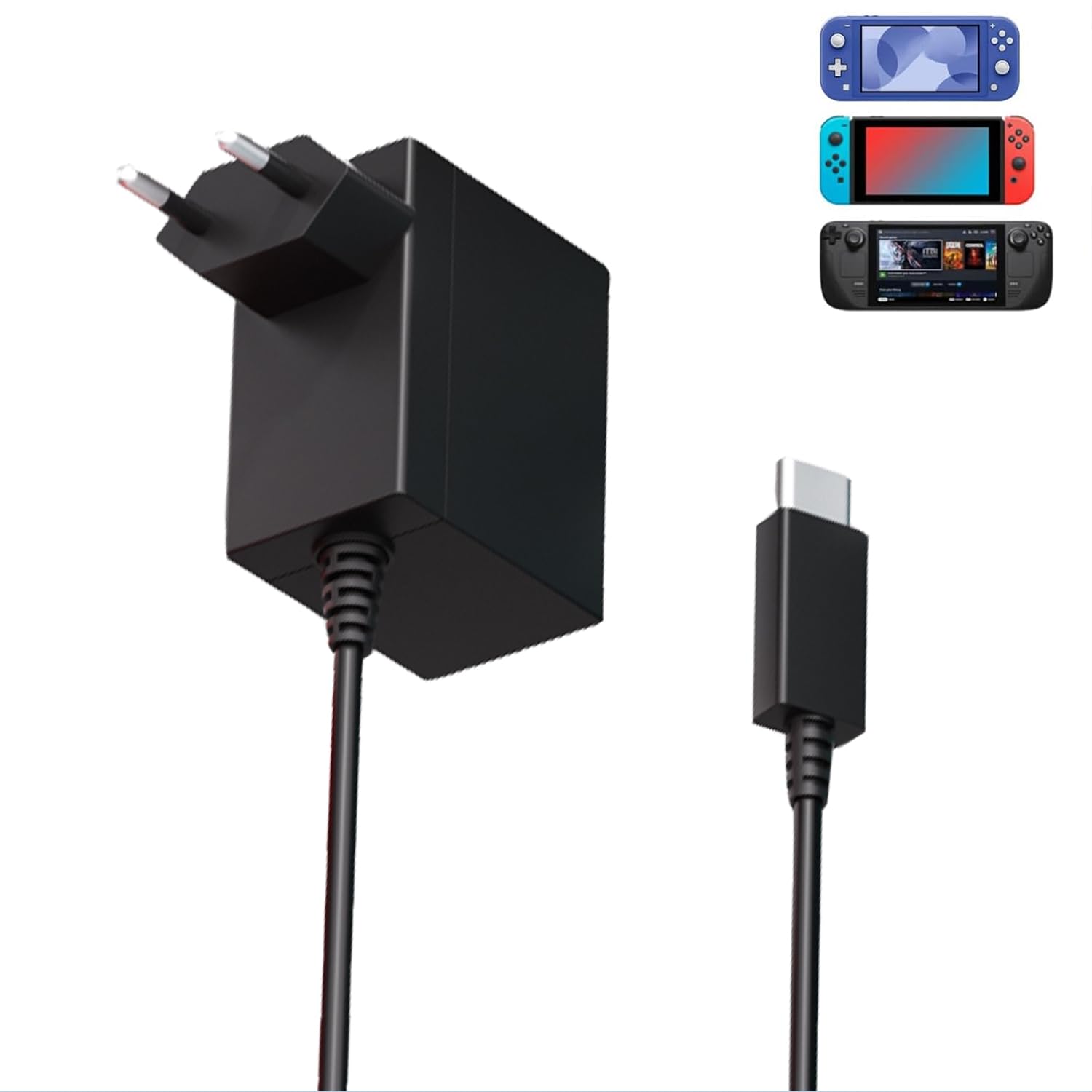 Caricatore per Nintendo Switch, 39W Rapido Caricabatterie per Nintendo Switch/Switch OLED/Switch Lite/Switch Dock (Supporta la modalità TV) e Switch Pro Controllore con cavo USB C da 1,5 m