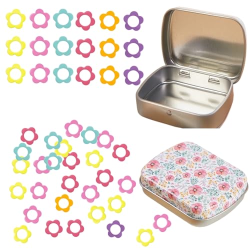 Image of Hilsayum Flower Shape Metal Stitch Markers,50Pcs Colorful Stitch Markers with Storage Box