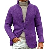 cardigan in maglia grossa, cardigan, cardigan a maniche lunghe con collo alto da uomo, maglione termico aderente con bottoni (5xl,viola)