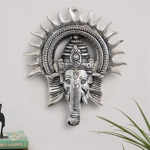 Image of Metal Ganesha ji Statue,Ganpati Wall Hanging Sculpture Lord Ganesh Idol Lucky Feng Shui Wall Decor Your Home, Office,Religious Gift Article (Silver)