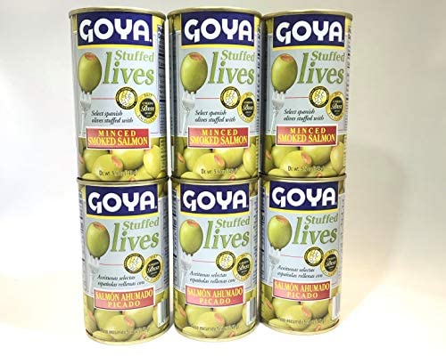 Goya Aceitunas Manzanilla rellenas con salmón, 5.25 onzas (paquete de 6)