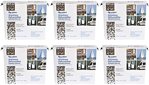 airBOSS Anywhere Dehumidifier, Odor and Moisture Control with Activated Charcoal, Fragrance Free, 10.6 oz, Pack of 6