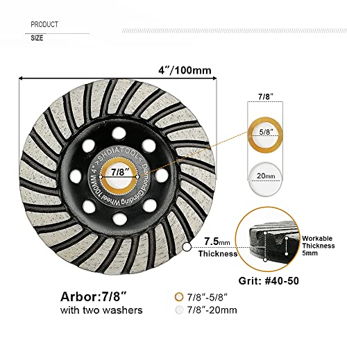 Shdiatool 4 Inch Turbo Row Diamond Grinding Cup Wheel For Concrete Granite Marble Masonry Brick Fits 7/8 Inch Or 5/8 Inch Arbor #TOP1