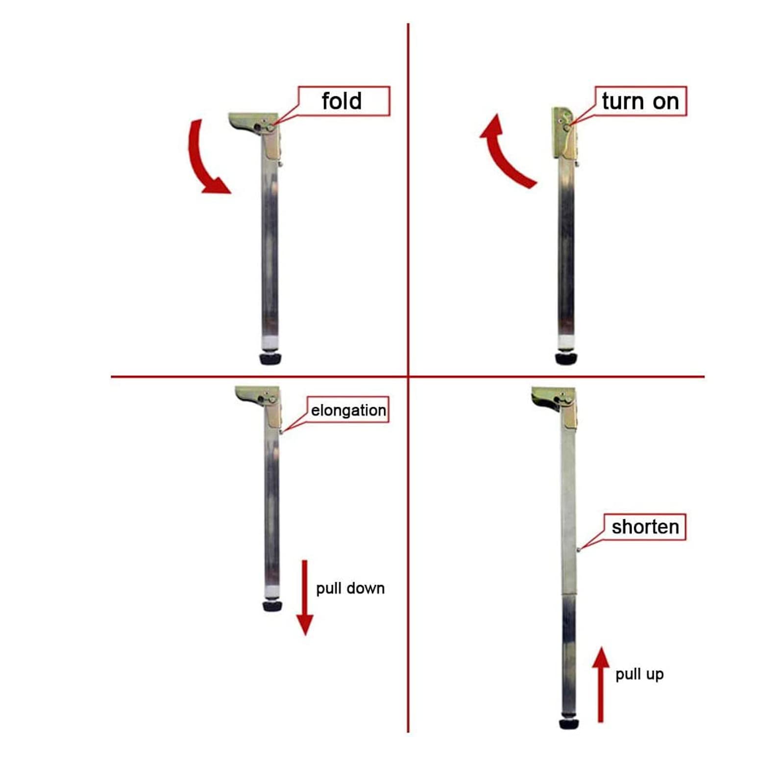 Regulowane składane nogi stołu ze stali nierdzewnej z zaślepkami i śrubami, teleskopowe nóżki meblowe do stołu jadalnego, baru, szafki (1 sztuka, 34 cm do 50 cm)