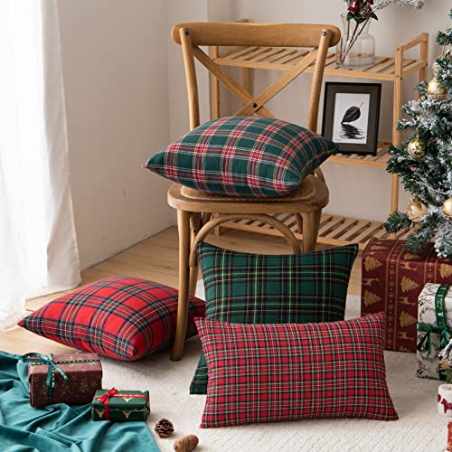Image of AQOTHES Christmas Plaid Decorative Throw Pillow Covers Red 12x20 Inches