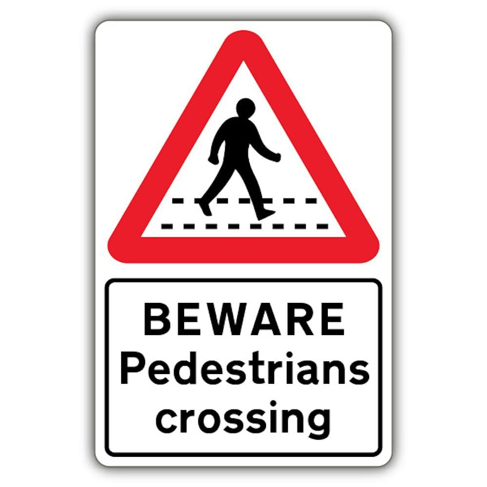 V Safety Beware Pedestrians Crossing Safety Sign - 300 x 450 mm - RA1 Reflective 3mm Aluminium Composite